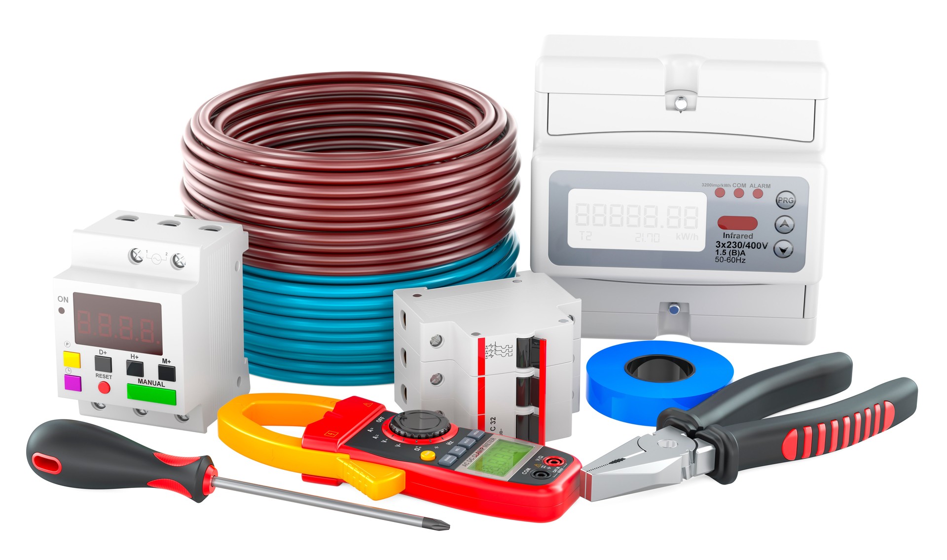 Electrical equipment and tools. 3D rendering