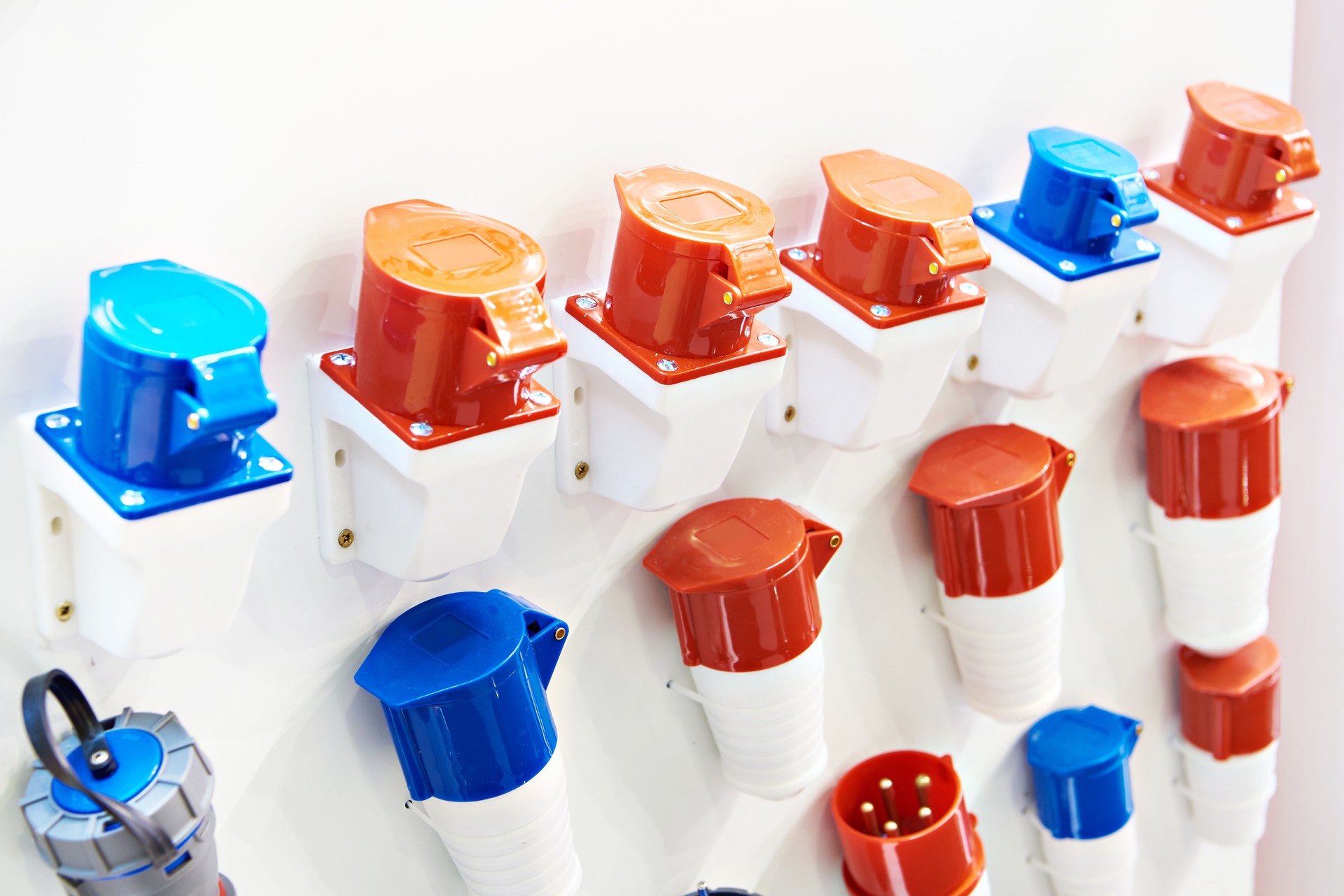 CEE electrical power connectors on stand in store