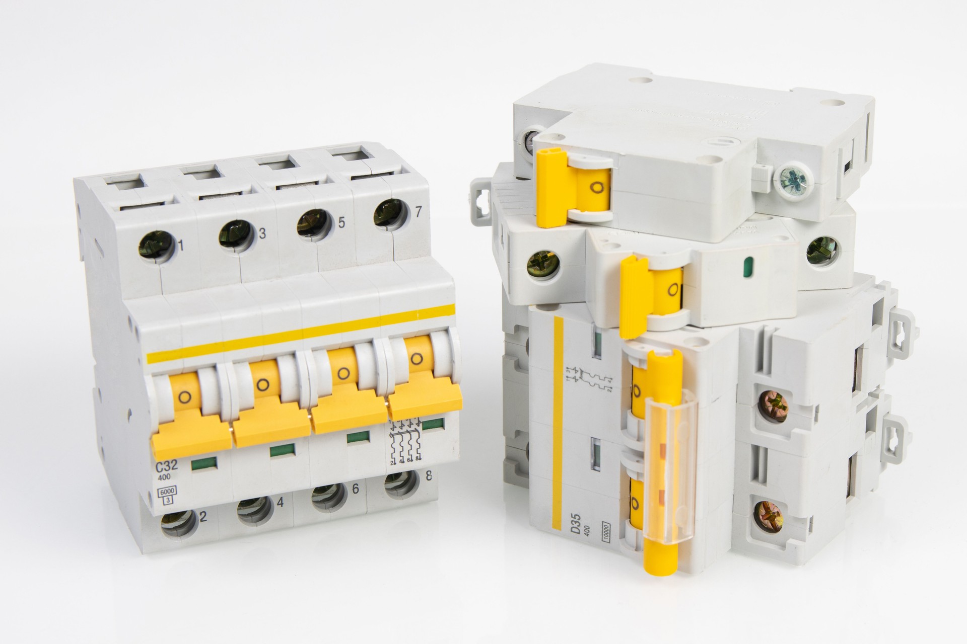 electric circuit breaker isolated on white background. electric line protection